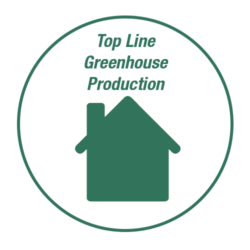 Top Line Greenhouse Production text over house icon